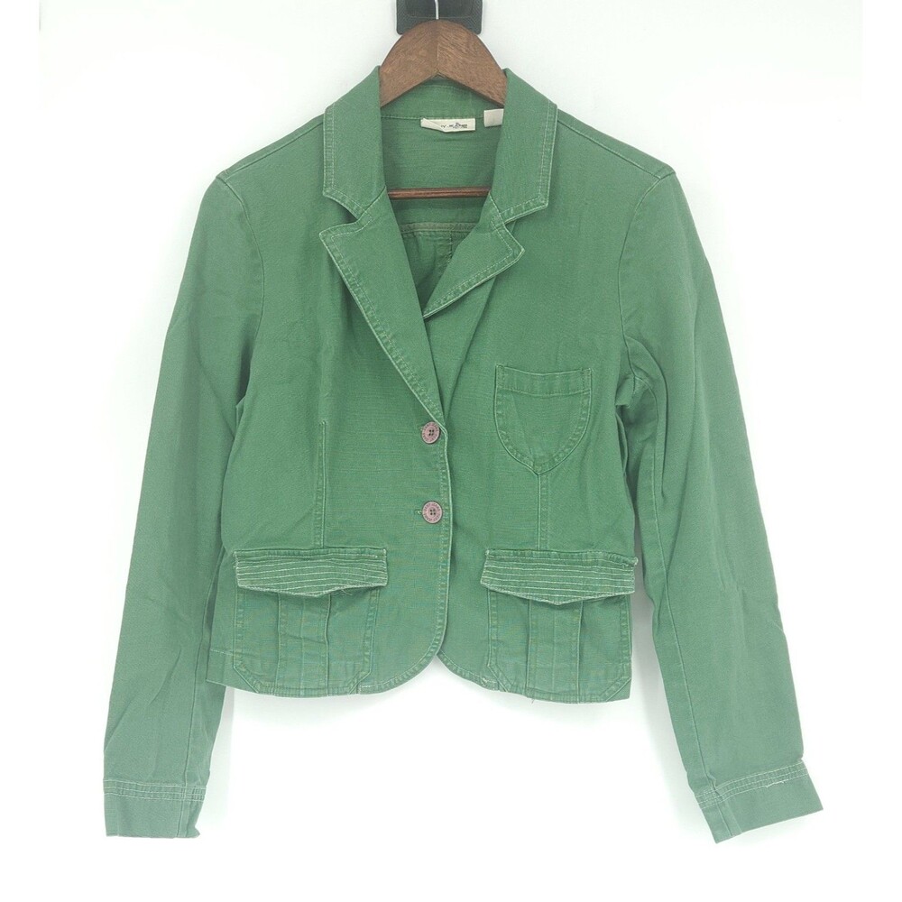 DKNY Jeans Jacket Womens PL Large Petite Sage Green Utility Blazer Cropped Denim